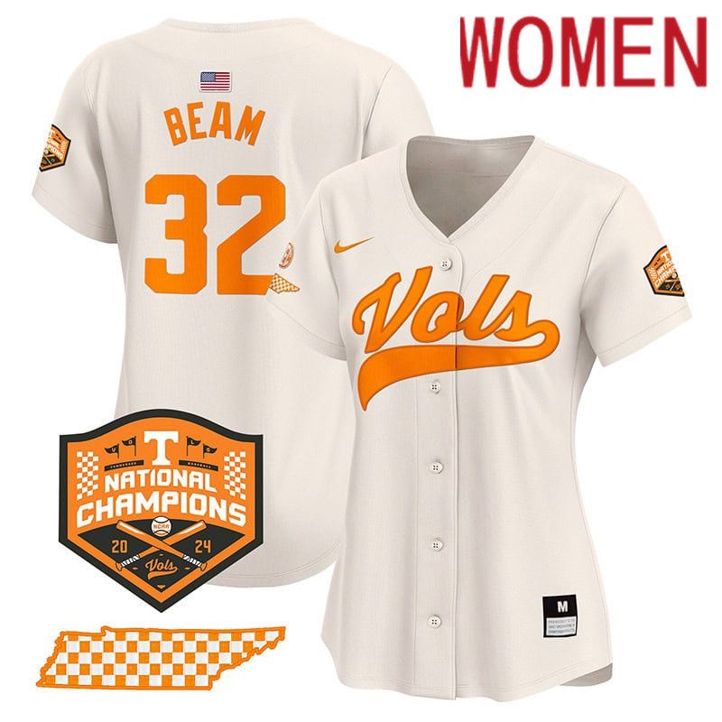 Women Tennessee Volunteers #32 Beam Cream 2024 Nike Champions Vapor Premier Limited NCAA Jersey->women nfl jersey->Women Jersey
